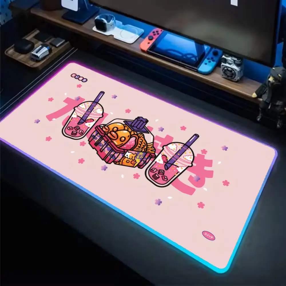 

Taiyaki Boba Mouse Pad Anime Gaming Mouse Pad LED Table Pads Backlit Rubber Desktop XXL RGB Desk Mats