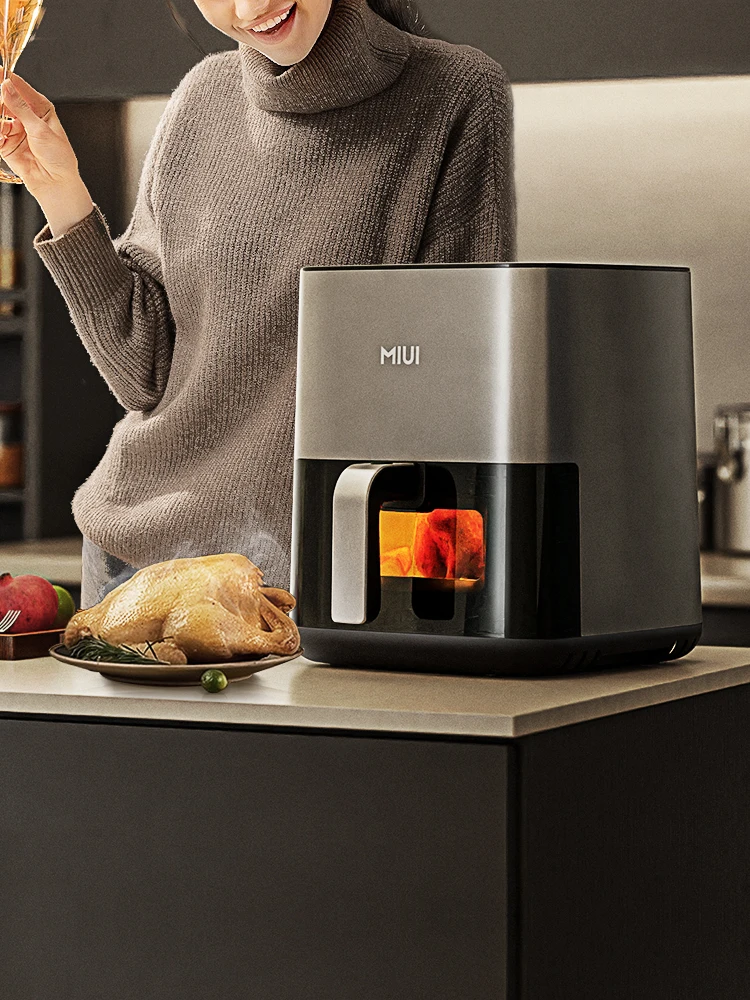 Freidora de aire de 5L, freidora eléctrica con horno, cocina sin aceite con control táctil, cesta antiadherente y ventana visible, tamaño familiar