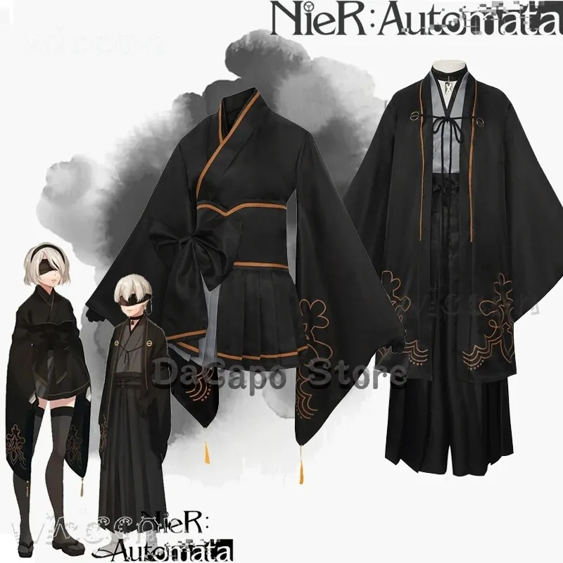 YI01 Yorha 2B 9S Costume Cosplay Nier Automata Donna Uomo Parrucca Abiti Cosplay Stile Kimono Holloween Party Uniformi Nere DOJk8 * @