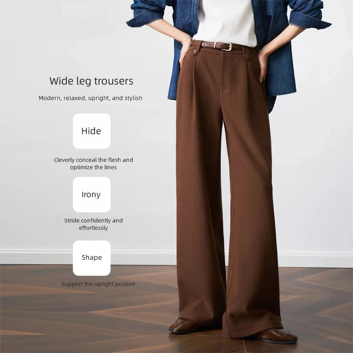 OLrain بنطلون نسائي واسع الساق لخريف 2025 عالي الخصر فضفاض مناسب بسحاب أمامي مستقيم سروال مكتب سيدة قيعان O57QK001819 #2