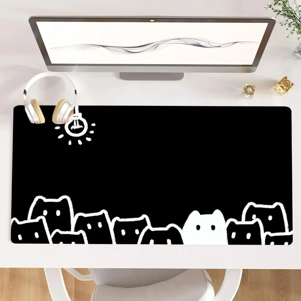 

1pc 2D Flat XXL Black White Cat Gaming Mouse Pad Non-Slip Office Computer Keyboard Mat