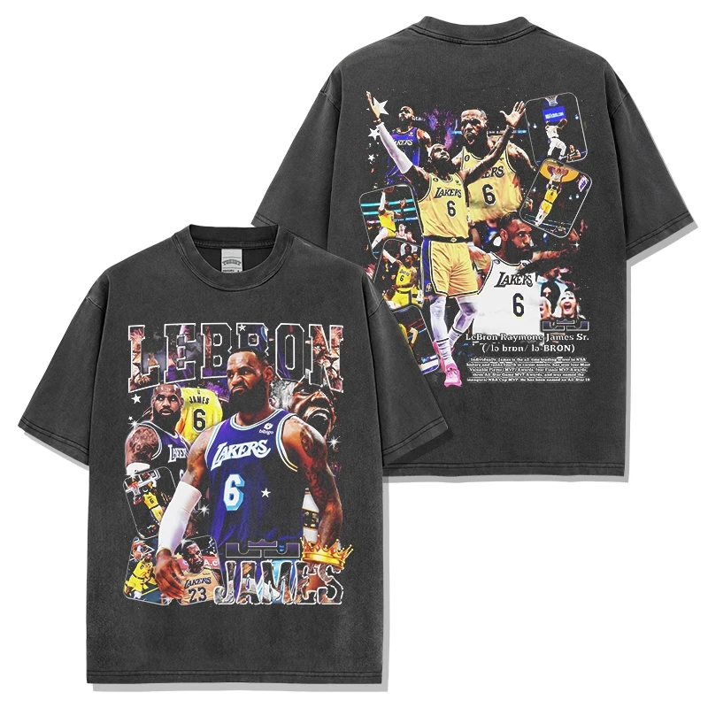 

2025 Los Angeles Lakers LeBron James Double-sided Direct-printed Short-sleeved American Retro Heavy Pure Cotton T-shirt