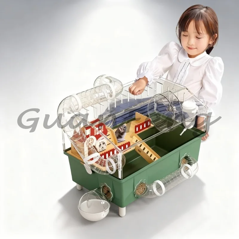 Transparent acrylic hamster villa cage, spacious habitat with tunnel fittings, providing ample living space for hamsters