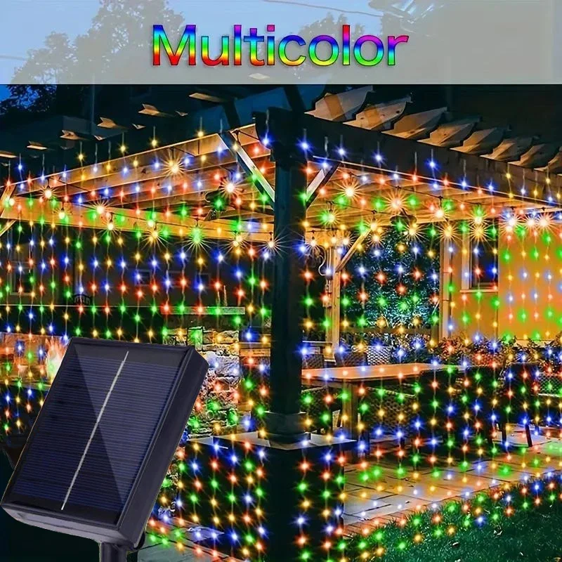 Solar Curtain Fairy Lights com 8 modos, feriado, ao ar livre, Natal, casa, jardim, guirlanda, festival, decoração do casamento, 3m