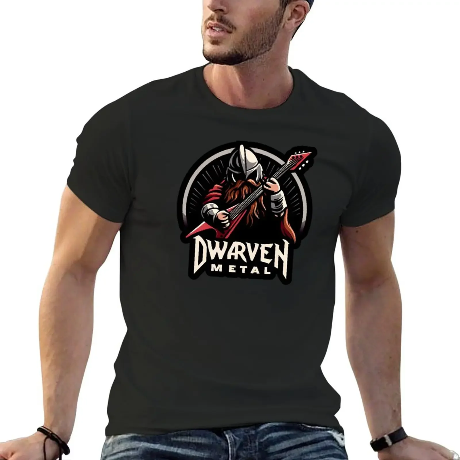 Dwarven Metal - Dwarf Guitar Hero - Fantasy T-Shirt blue archive designer shirts new edition men tshirt