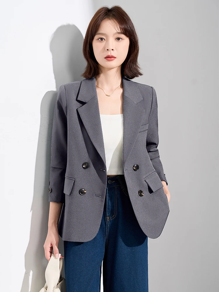 

Женский повседневный костюм-пиджак 2025: Новинка Весна-Осень-Зима, для офиса, формальный, винтажный, из высококачественного теплого волокна, с длинными рукавами, на пуговицах