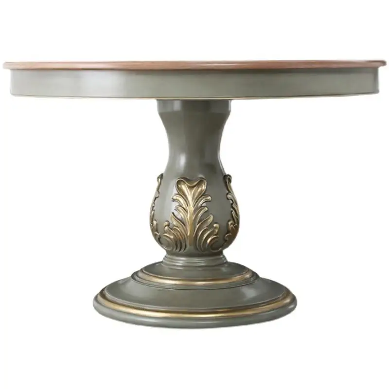 

French round dining table and chair combination oak carving neoclassical retro gold painting high-end restaurant solid wood tabl
