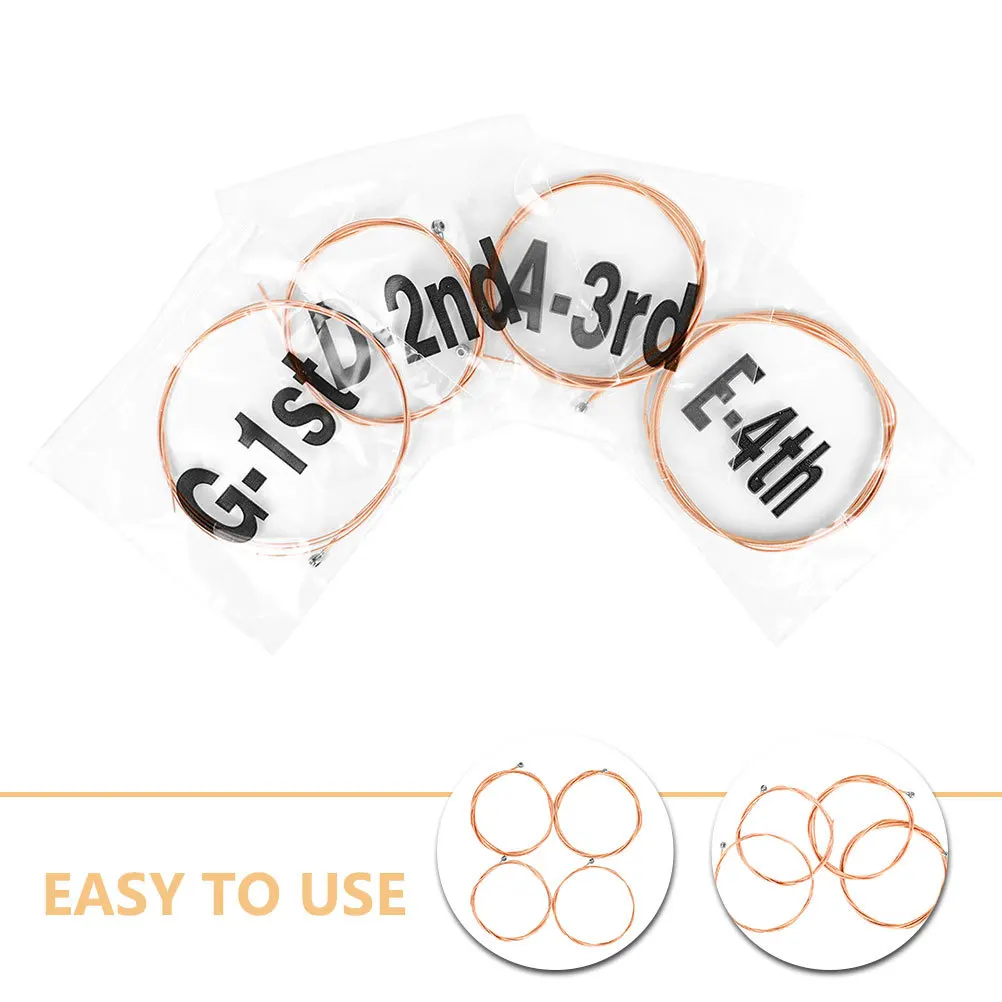 

4Pcs Bass Replacement Strings High Carbon Alloy Durable Metal Strings Kit for Wood Bass Instruments Accessories