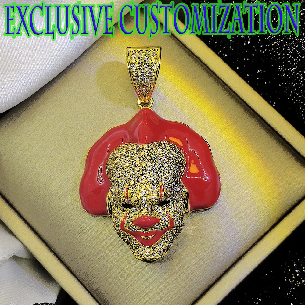 Exclusive customized hip-hop new necklace with Gotham Joker diamond inlaid gold pendant, plated with 18K gold, trendy decoration