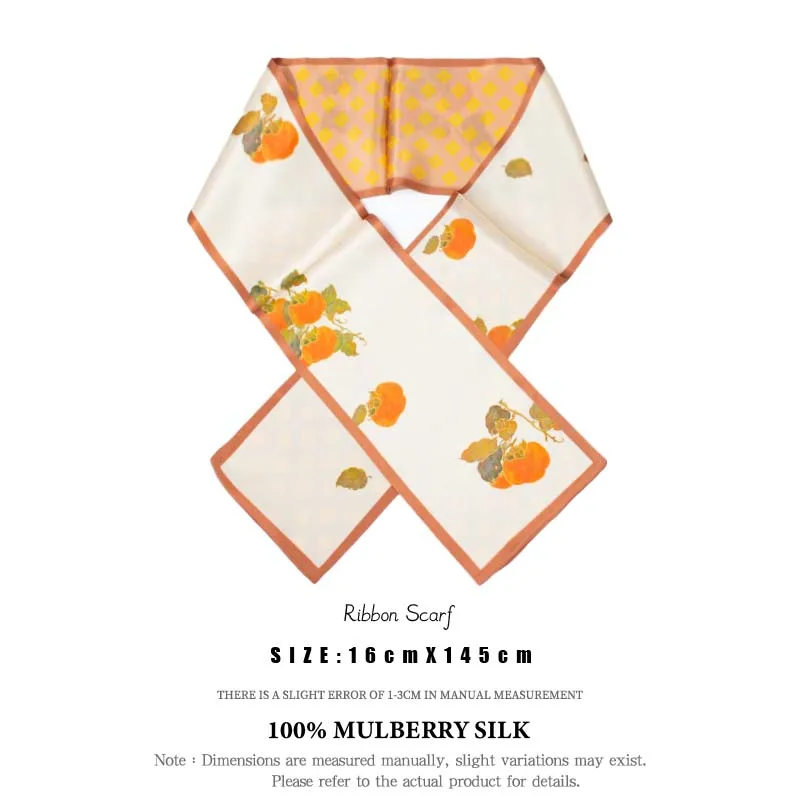 New Chinese Style Good Persimmon Double-sided Printed Silk Long Scarf, Women's Fashionable Scarf, Waist Belt, Headband, Bag Tie