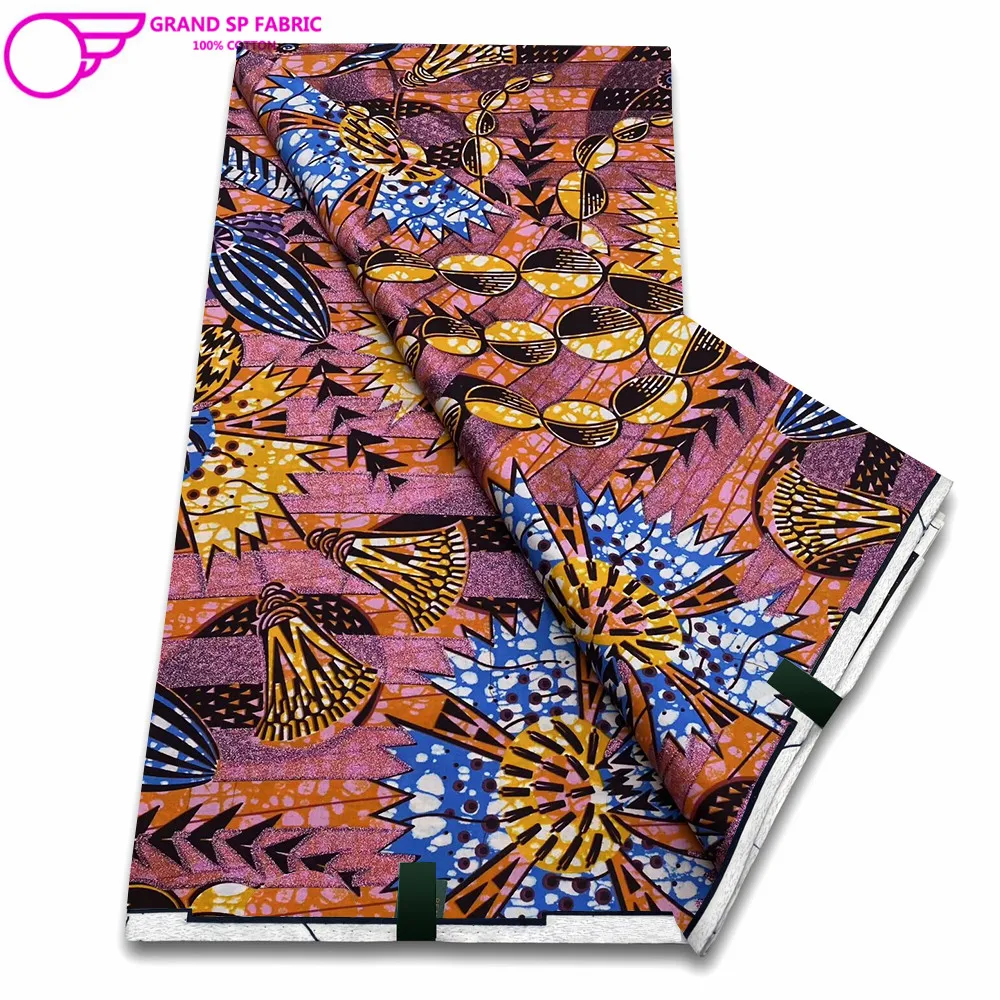 Grand Super Fabric 100% Cotton African Wax Fabric High Quality Wax Print Ankara Fabric For Sewing 6yards Women Fabric FF-89