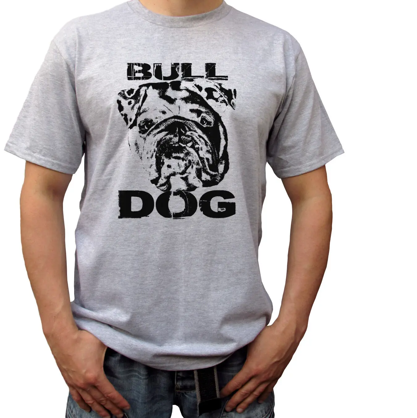 

Bulldog b&w - grey t shirt top english bulldog tee dog design - mens sizes