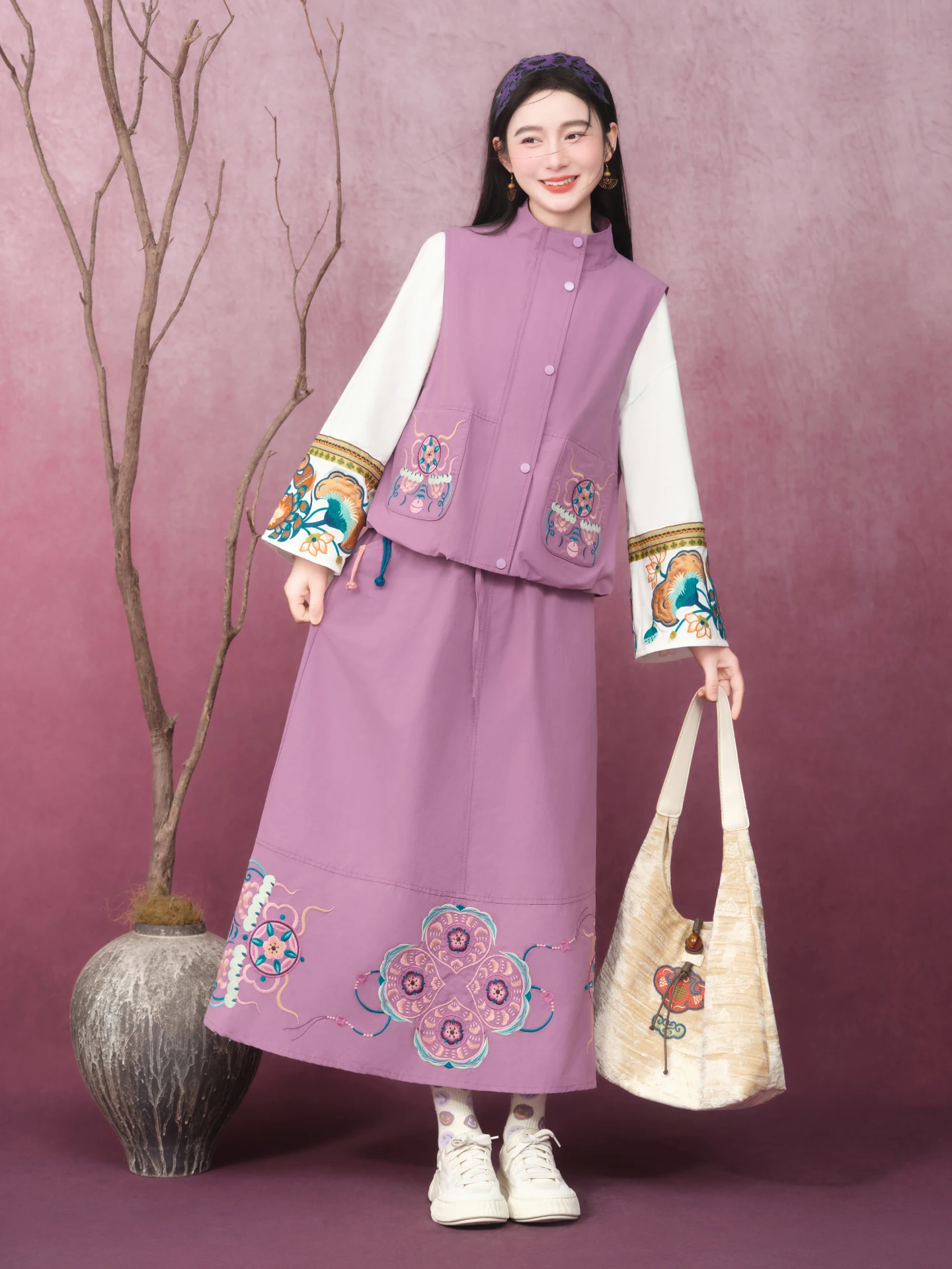 

Original Su Luo Embroidered f Skirt Set Spring New Sle National Trend Women's Vest Skirt Ensemble Floral Pattern Casual ...