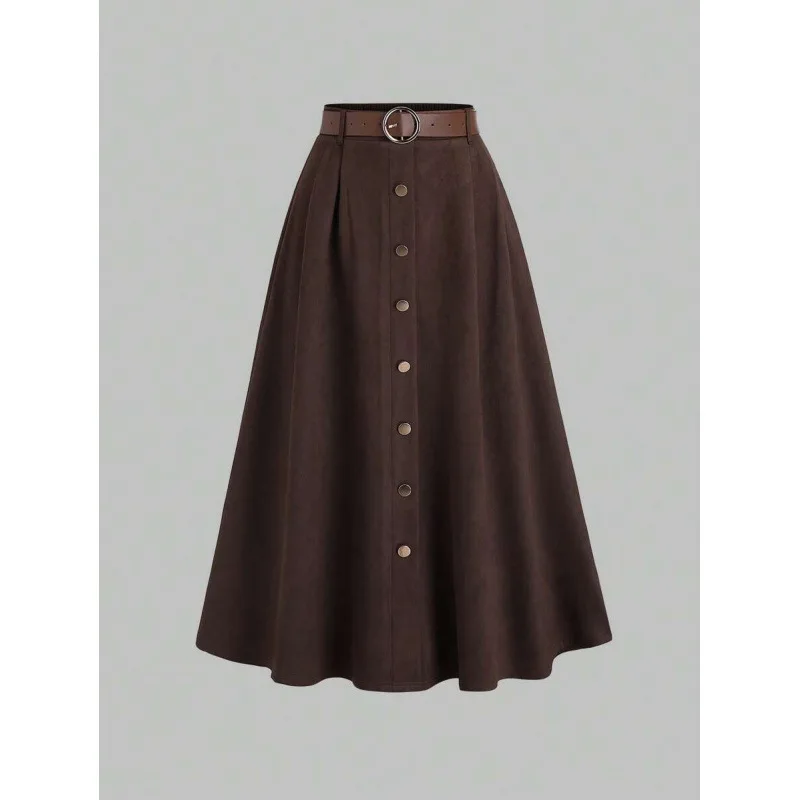 

Длинная юбка А-силуэта с широким подолом, полусвободного кроя, женская модная юбка для весеннего сезона, нейтральный цвет, другие материалы, 100% прочие материалы, другие виды обработки