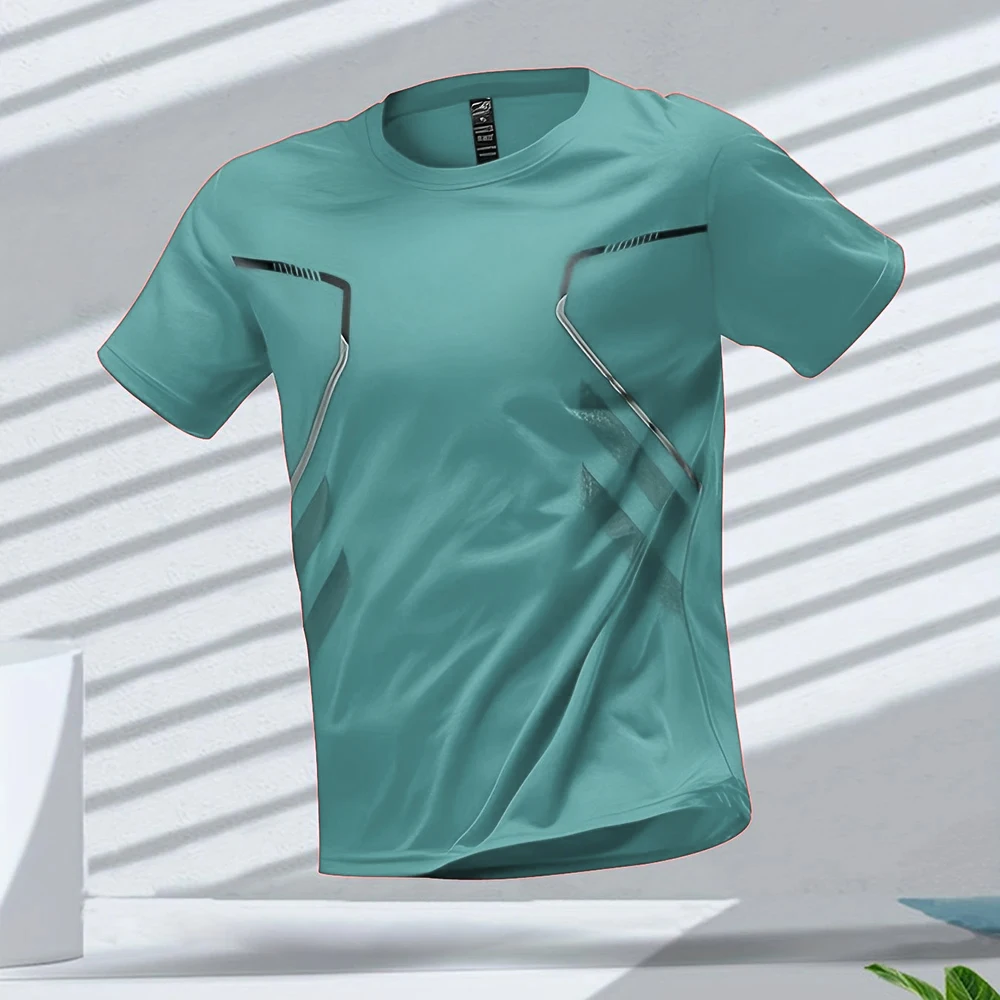 Men's T-Shirts Running Sportswear Color Block Men Breathable Short Sleeve Round Neck Sports Shirt Woman Gym Outdoor Workout Tee image 3