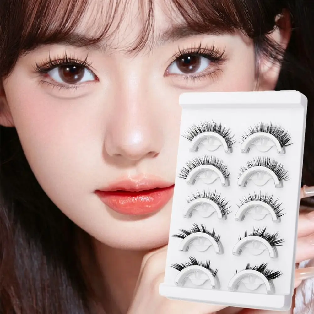 5 paar natuurlijke look zelfklevende wimpers natuurlijke korte zwarte band kattenwimpers geen lijm nodig 6-12 mm