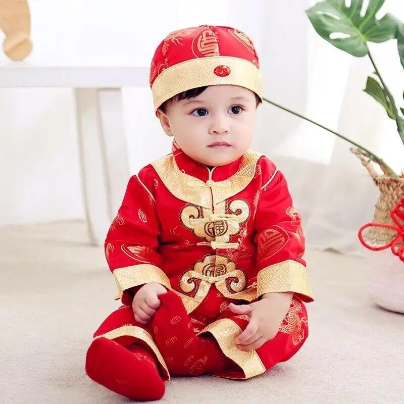 Baby Girls Boys Exquisite Tang Suit Chinese Traditional Costumes Clothing Set Hanfu Infant Spring Festival New Year Clothing