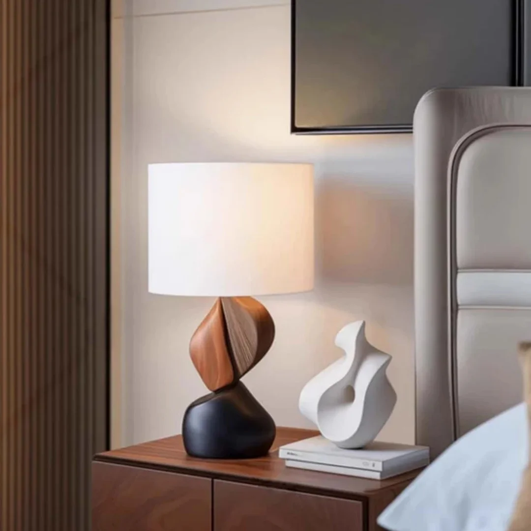 Abstract Two-color Hand-carved Modern Custom Wooden Handicraft Fabric Lampshade Suitable For Bedroom Night Lighting