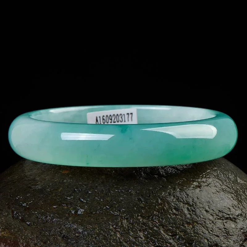 Myanmar Old Mine Light Green Ice Bracelet, Jade Jewelry, Jadeite Bangle in Gift Box
