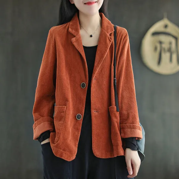 CareaymadeWomen Corduroy Daily Popular Oversized Notched Vintage Pure Harajuku Simple Stylish Autumn All-match Retro Ins College