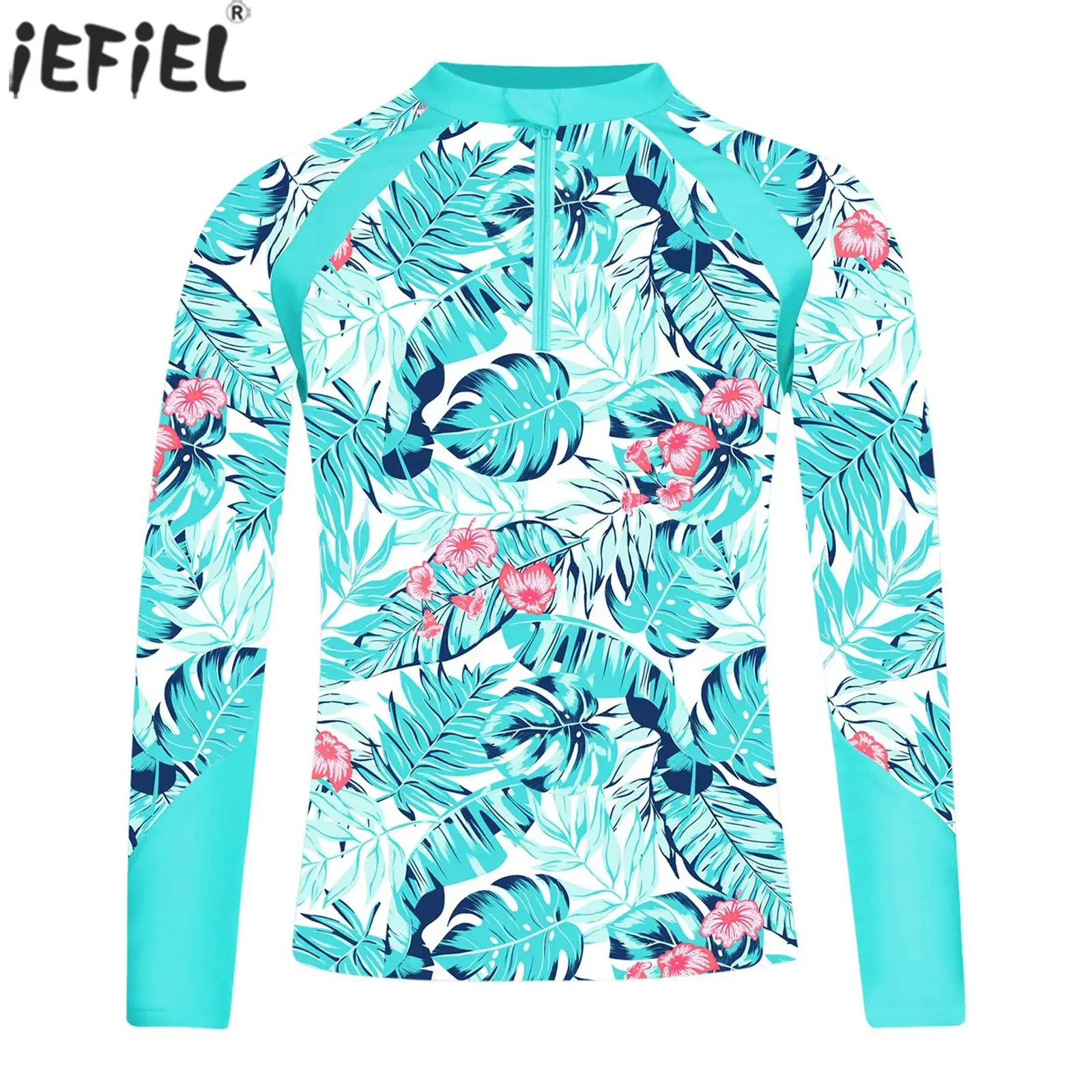 

Kids Girls Fashion Swim Top Rash Guard Long Sleeve Floral Printed T Shirt Swimsuit Pool Beachwear UPF 50+ Surfing Bathing Tops