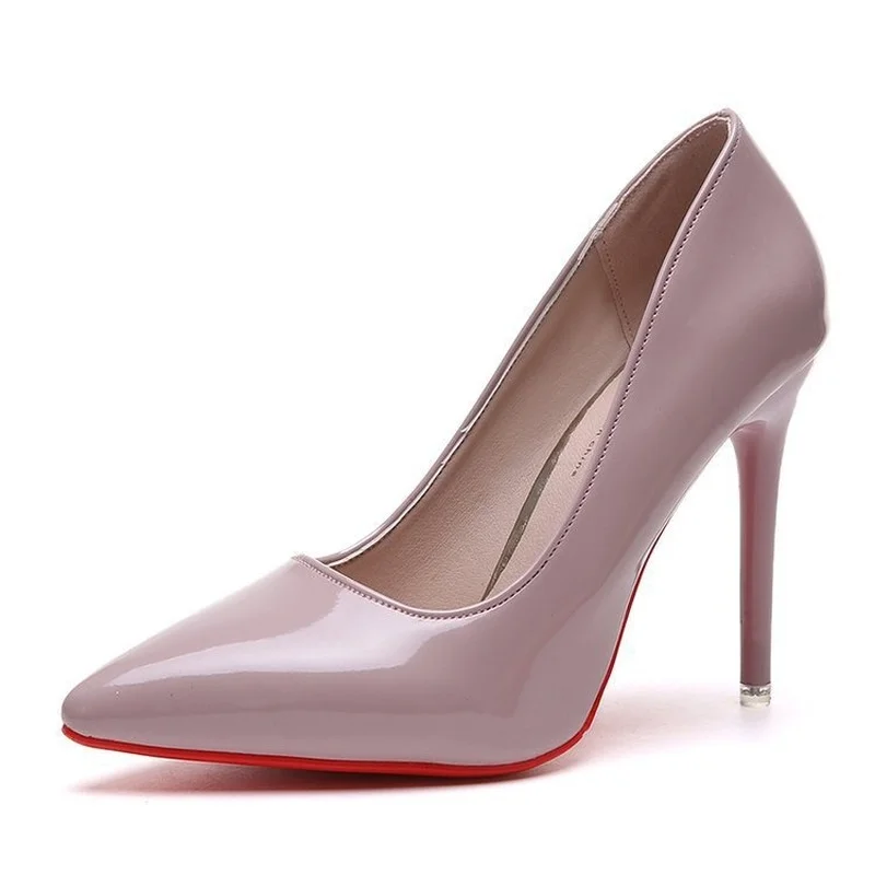 Zapatos de mujer, zapatos de tacón de aguja de charol para primavera, zapatos individuales para mujer, vestido puntiagudo, zapatos de boda para dama