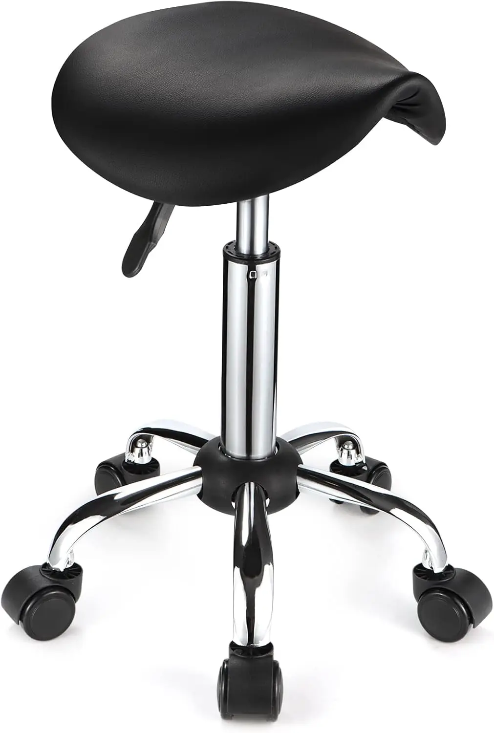 Adjustable Rolling Saddle Stool with PU Leather and 5 Wheels for Office or Home