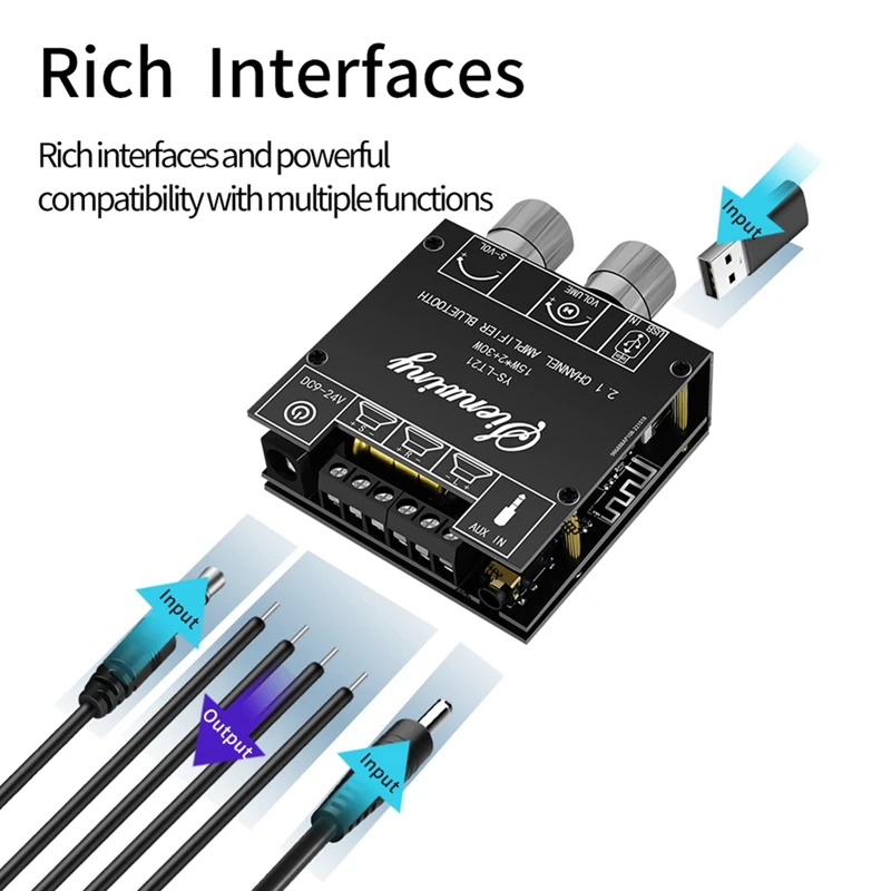 YS-LT21 2.1 Channel Bluetooth Amplifier Board 15W+15W+30W With Subwoofer Knob Adjusting Encoder Audio Module DC9-24V