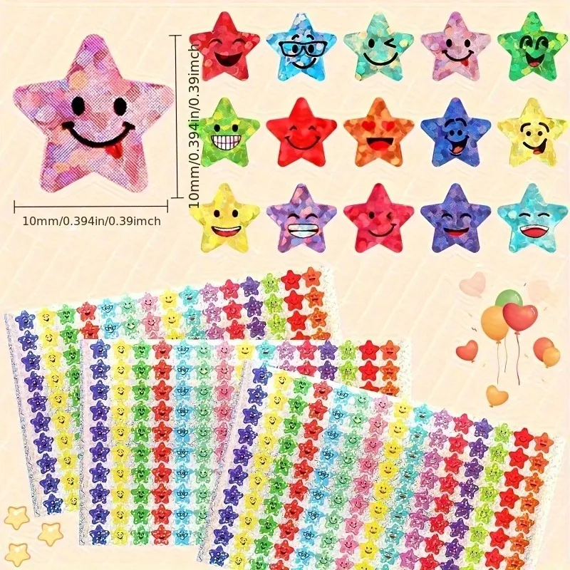 1500/3000pcs Shiny Star Stickers Multiple Cartoon Expression Designs Suitable Student Rewards Behavior Charts Teacher Supplies