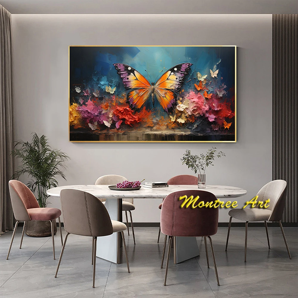 Hand Painted Oil Painting Abstract Colorful Butterfly Oil Painting Original Flying Butterfly Art Large Wall Art Bedroom Wall Art