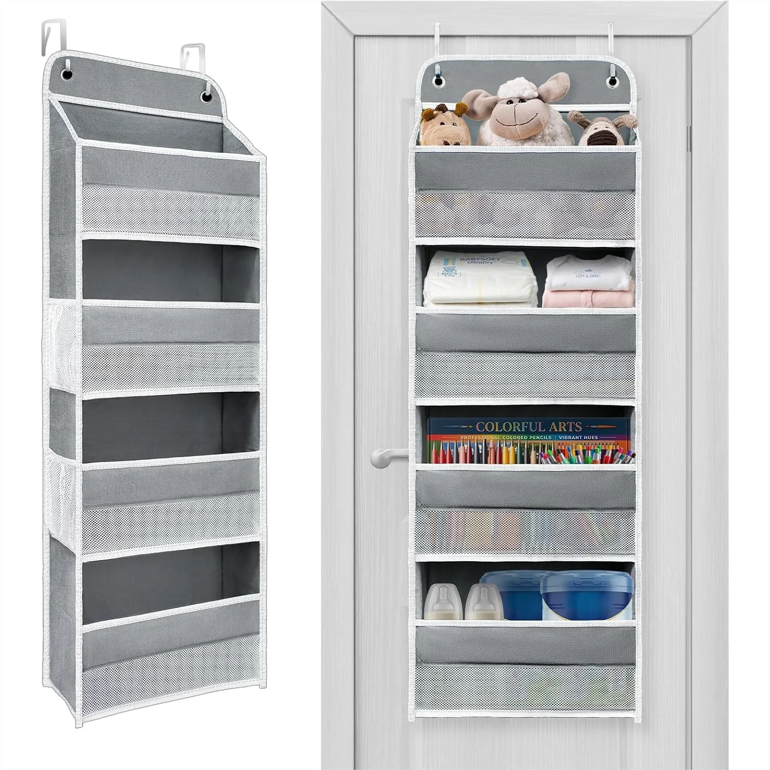 

Over The Door Organizer with 4 Shelves & Side Pockets, Heavy-Duty Storage Rack Holds 44lb, Reinforced Mesh for Bathroom, Closet,