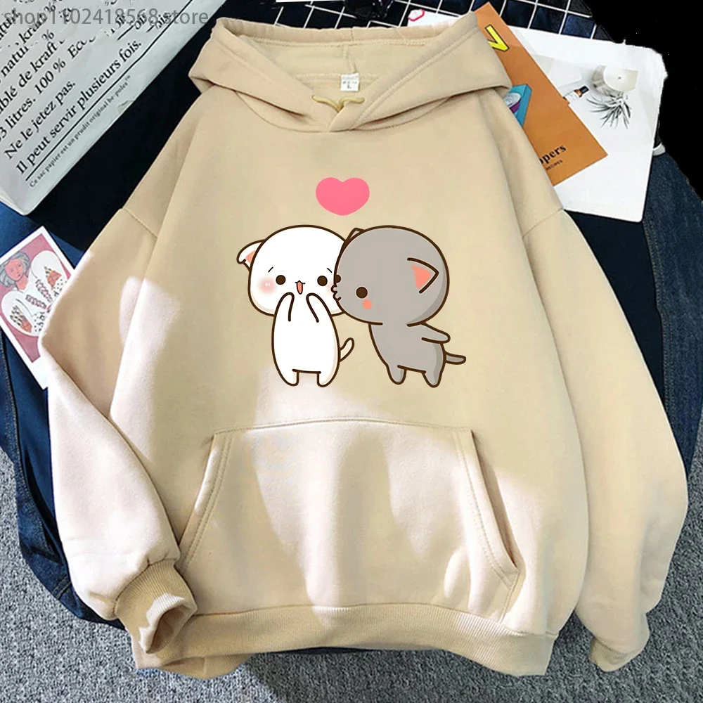 

Peach and Goma Mochi Cat Hoodie Women'S Cartoon Print Clothing Kawaii Boba Sweatshirt Femme Winter Sudaderas Girls Cute Hoodies