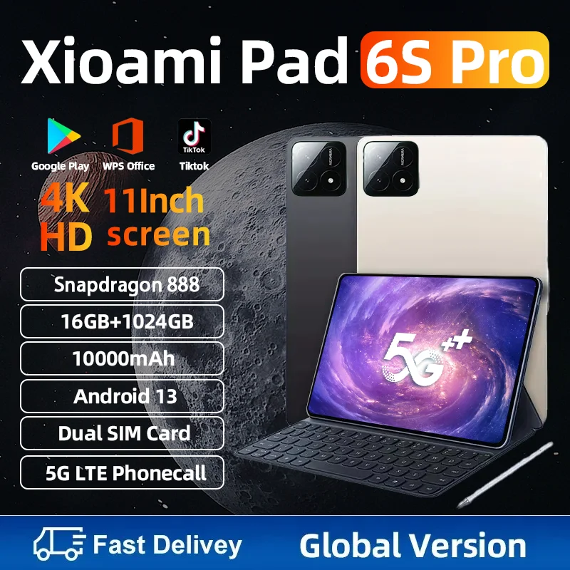 

2024 Original Pad 6S Pro Tablet PC Global Version HD 4K Android 13.0 Snapdragon 888 11inch 16GB+512GB 10000mAh 5G Dual SIM WIFI