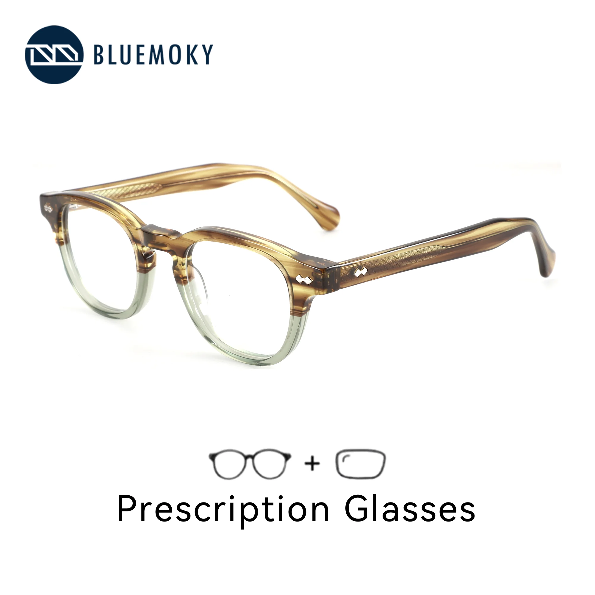 

BLUEMOKY(M Size)Acetate Round Glasses With Prescription For Men Women Myopia Medical Lenses Progressive Multifocal Eyewear