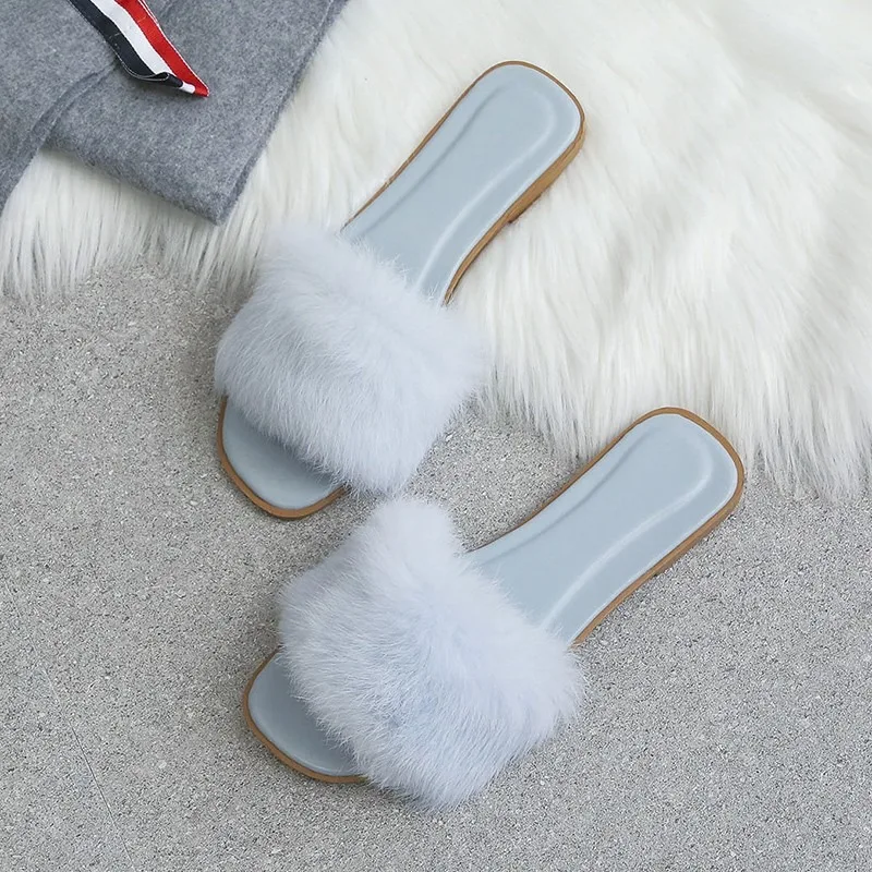 Women Shoes Fur Slippers Home Women Furry Soft Fluffy Plush Platform Flat Cotton Slippers Plus Size House Shoes Zapatos De Mujer