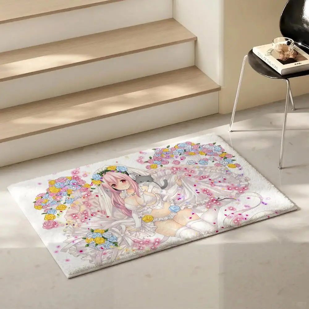 Anime Character S-Super SonicoS Floor Mat Eco-Friendly Flannel Doormat Non-Slip Odorless Soft Short Plush Indoor Floor Rug