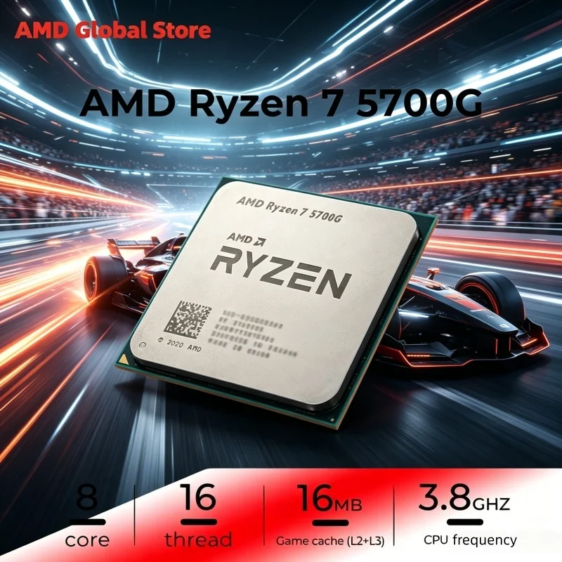 APU para Juegos AMD Ryzen 7 5700G, 7nm Zen3 8C16T, 4.6GHz Boost, Gráficos Vega 8, AM4 DDR4 65W, Sin Ventilador