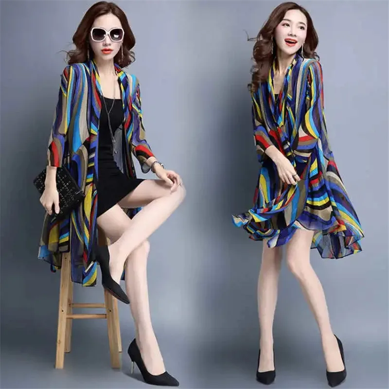 Fashion Women's Thin Trench Coat Cardigan Long Coat Summer Sun Protection Clothing Casual Shawl Outerwear Air Conditioner Shirt