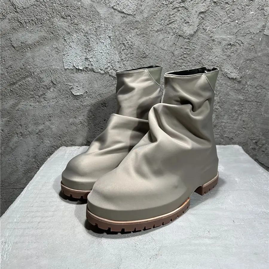 Handmade Platform Puker Beige High Quality Satin  Waterproof Fashion Personaliized Boot