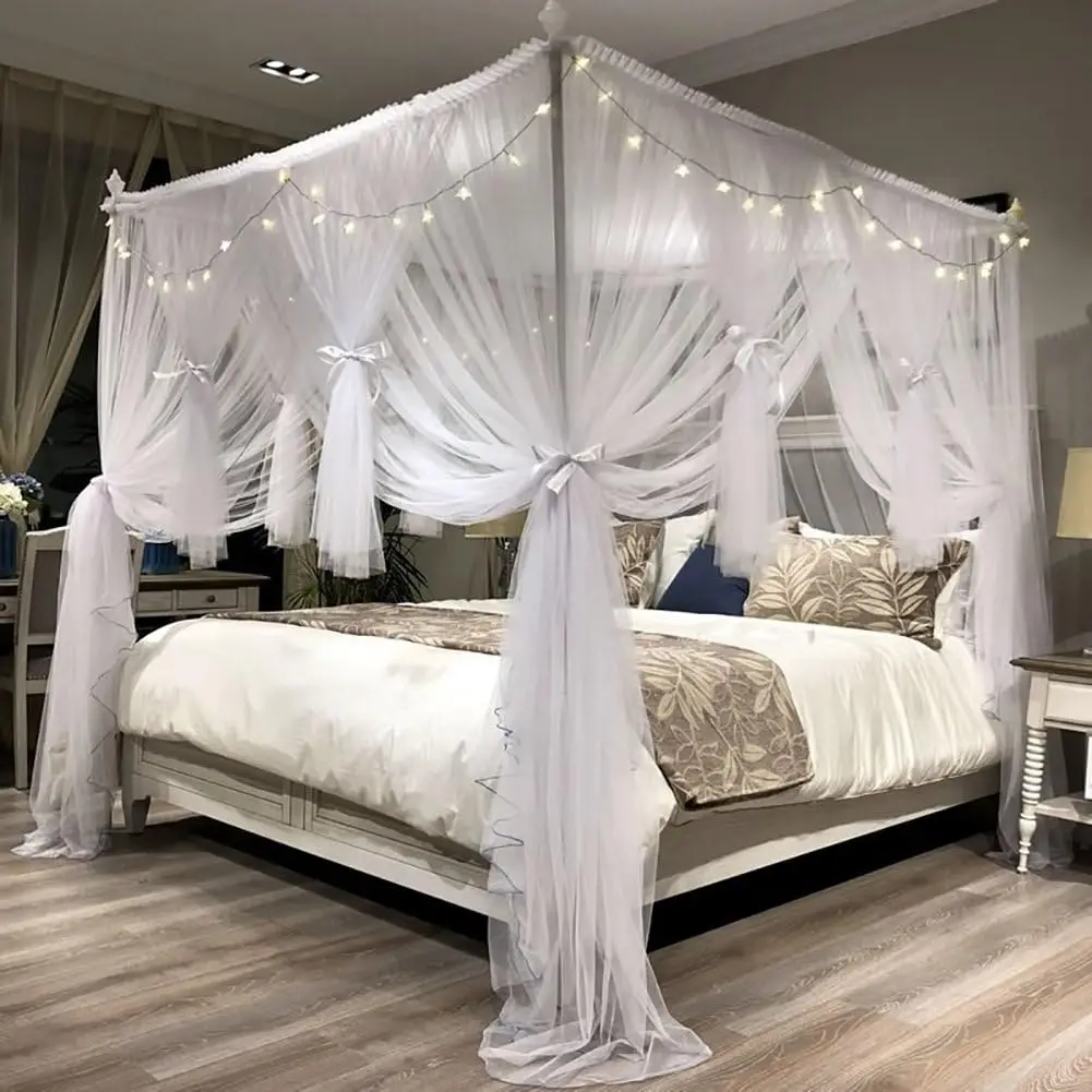 Imagem -02 - Royal Canopy Bed Curtain para Meninas e Adultos Luxuosas Cortinas Acolhedoras Cantos Post Canopy Decoração Bonito do Quarto da Princesa