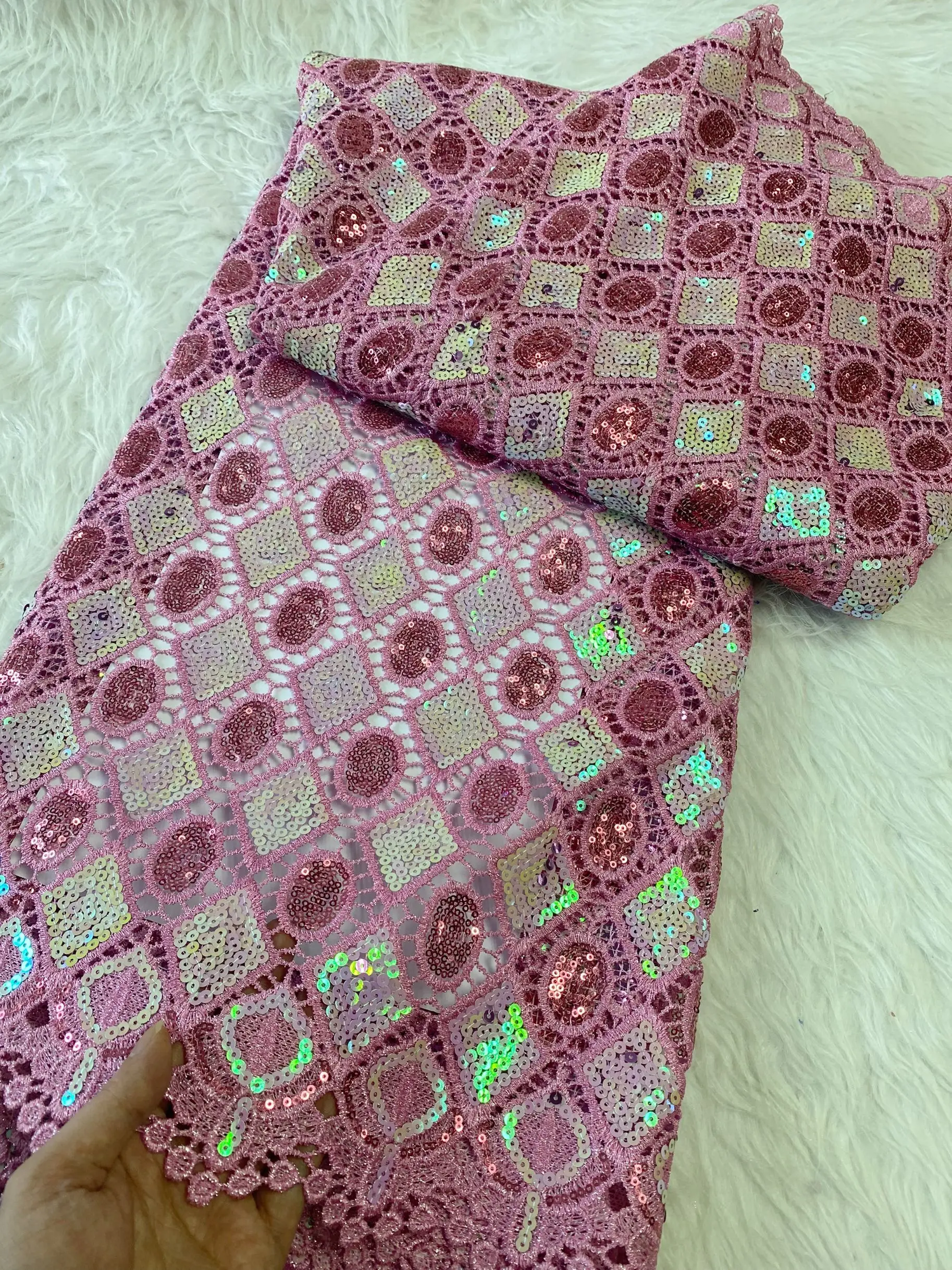 

2025 африканская нигерийская высококачественная вышивка с блестками, тюль, кружевная ткань, гипюровые платья, хлопковые бусины для выпускного вечера, 5 ярдов, JH0064