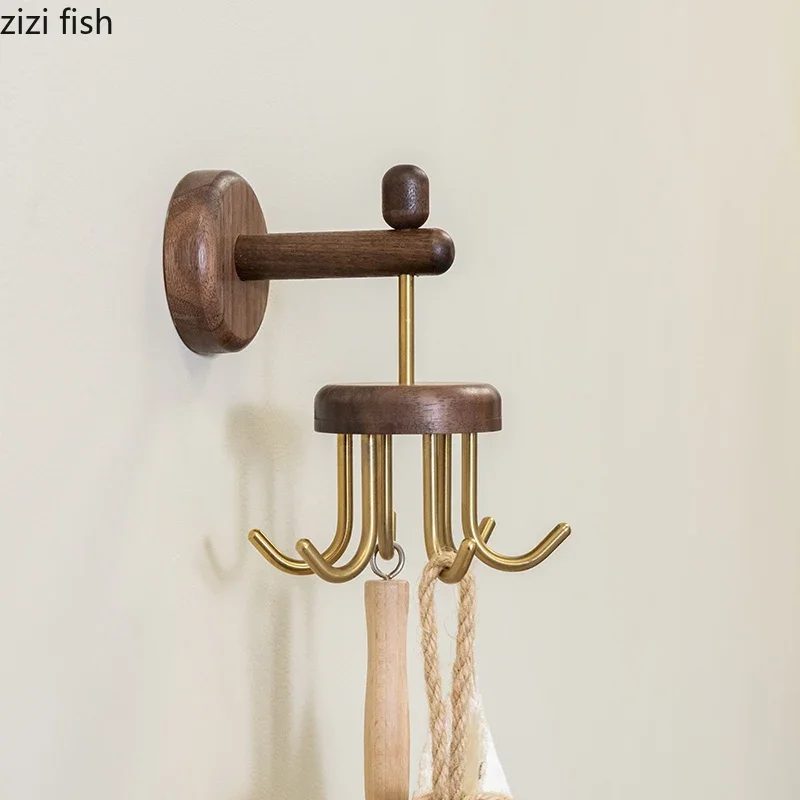 

Solid Wood Kitchen Rotating Hook Spoon Shovel Storage Hooks Multi Functional Storage Rack Wall Shelf Decorative Hooks Key Hook