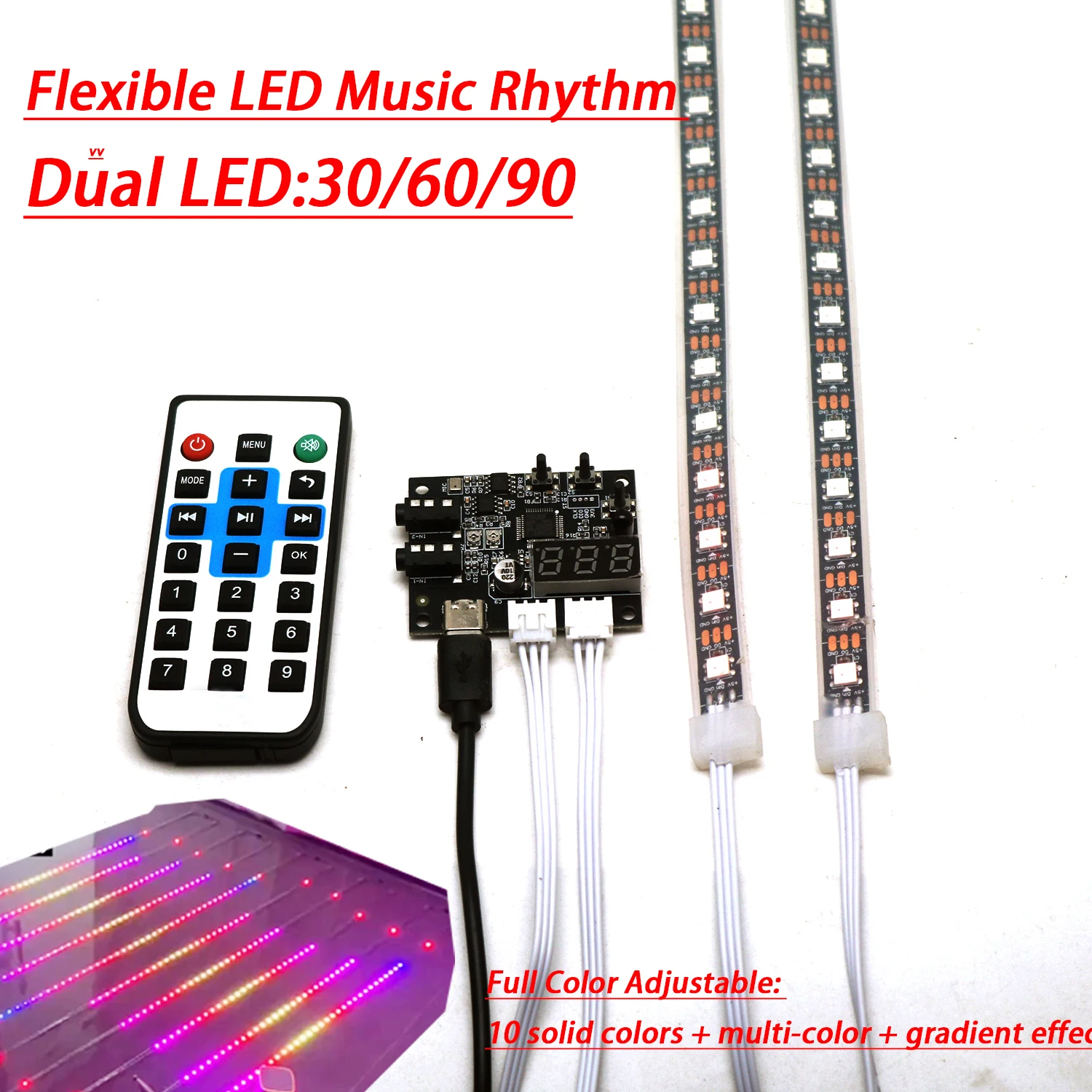 مرنة الموسيقى الطيف شرائط مصباح 30/60/90 LED مستوى المؤشر الديناميكي إيقاع ضوء لسيارة الصوت جو مصابيح الديكور