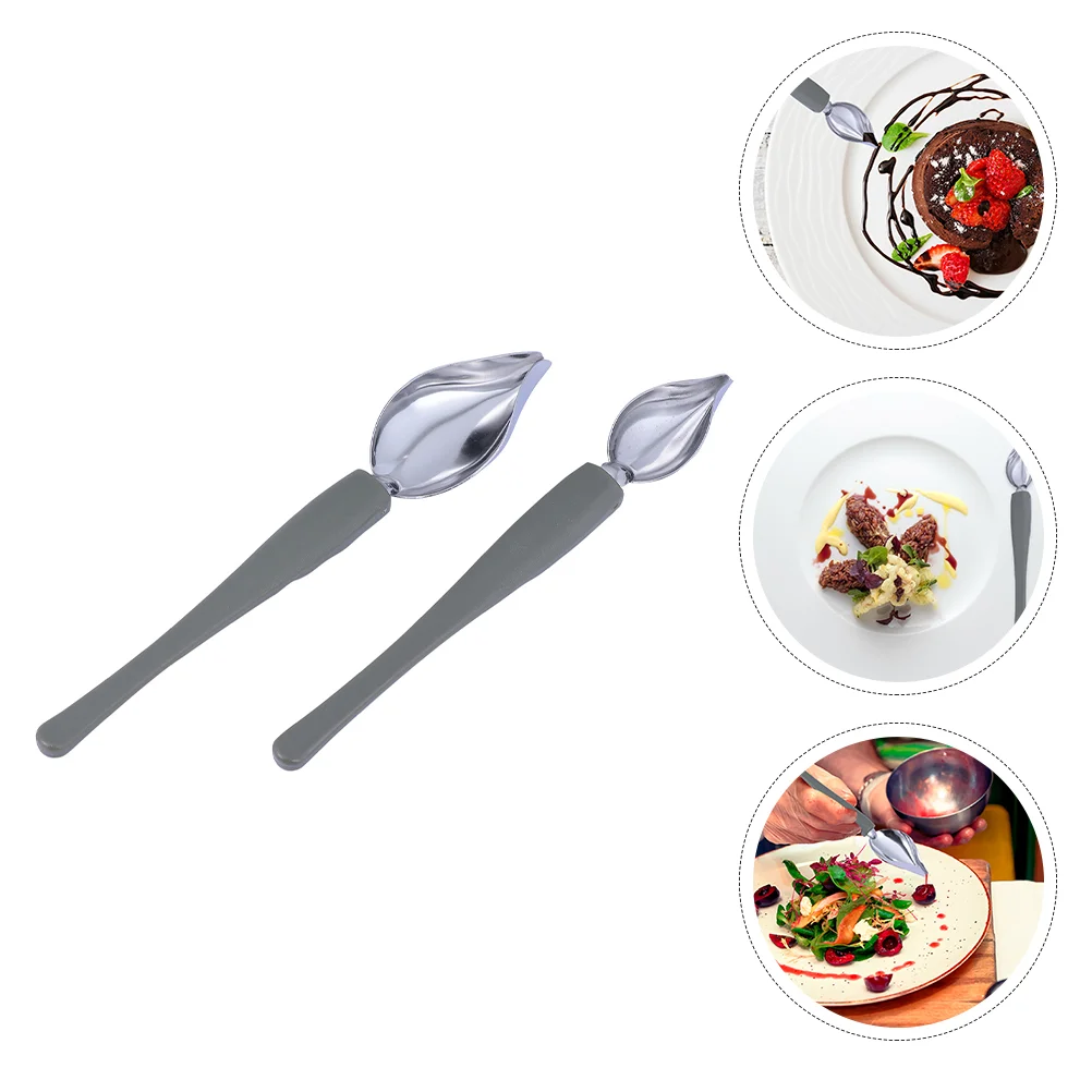 

2 Piping Spoon Sauce Spreader Spoons Embellishment Stainless Steel Culinary Saucier Kitchen Chocolate Pencil Tool