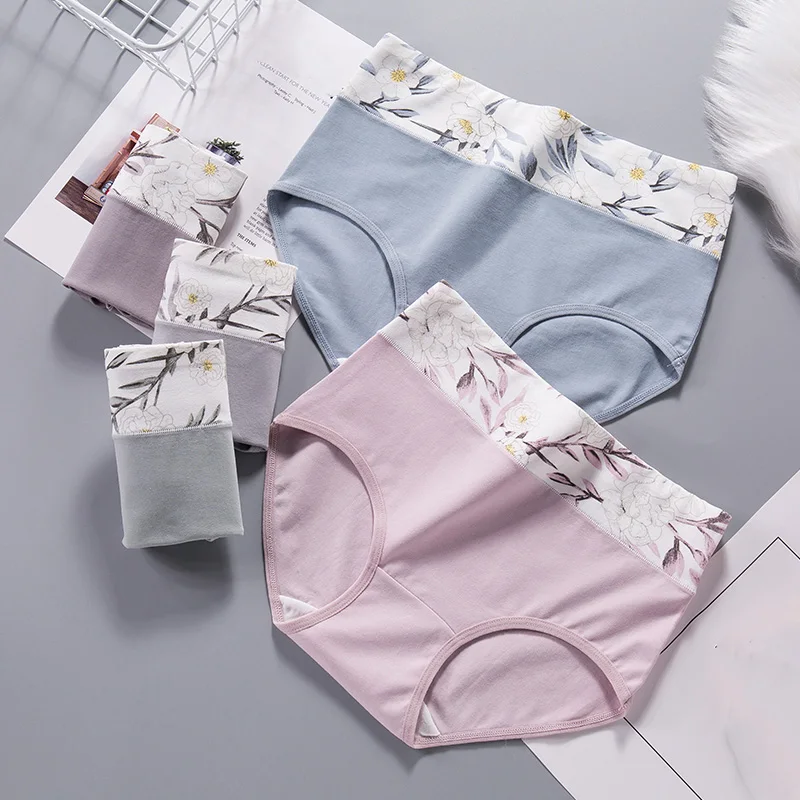 4Pcs Women Panties Cotton High Waist Body Slimming Underwear Breathable Print Briefs Girls Underpants Plus Size Female Lingerie