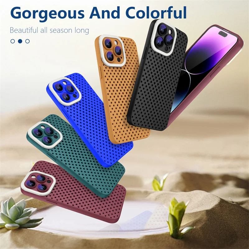 

Case For iPhone 15 14 Plus 13 12 11 Pro Max Heat Dissipation Delicate Soft Elastic Lens Protection Rear Cover Protective Sleeve