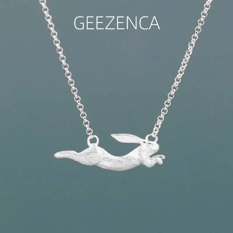 

GEEZENCA S925 Silver 3D Rabbit Shaped Pendant Necklace For Women Unique Cute Animal Chic Chokers Necklace 2024 New Party Gift