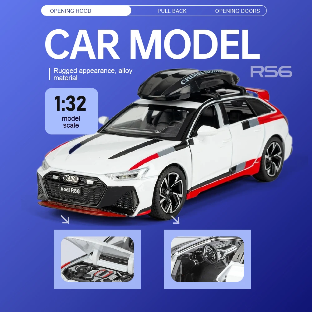 

1:32 Scale RS6 Beetle Model Cars Toys Alloy Diecast Doors Opened Pull Back Miniature Vehicles Toy Car Hobby Collection Gifts