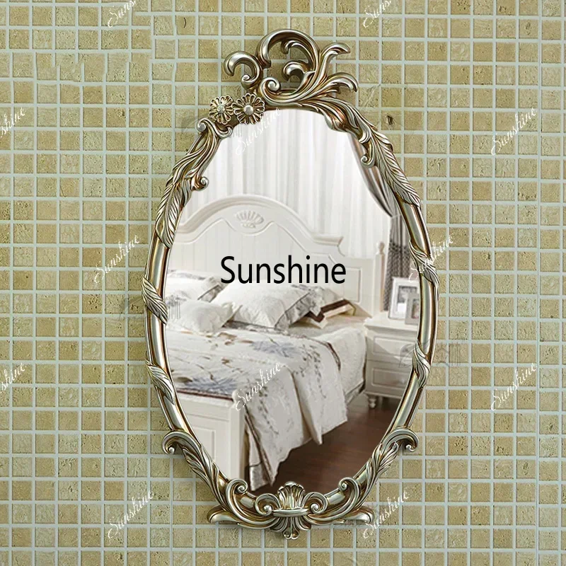 French Vintage Palace Oval Wall Mirror Custom Hotel Bathroom Makeup Mirror for Wall Decor Photo Background