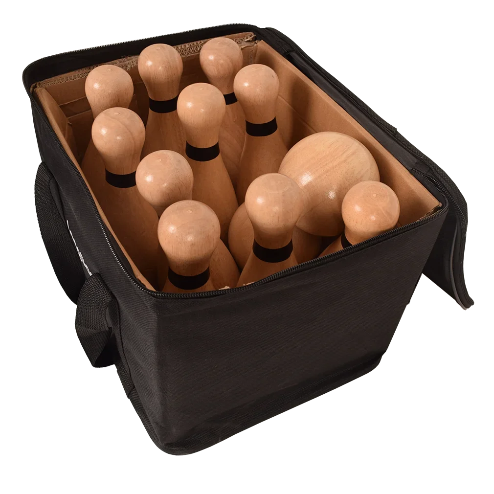 Wooden bowling ball with portable case, outdoor games, entertainment, hand-eye coordination training